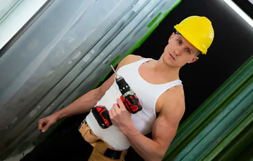Construction worker getting naked
