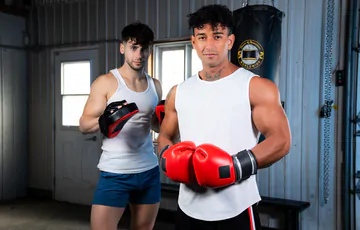 Muscular boxers having sex