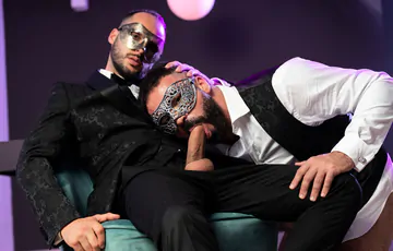 Masquerade ball men having sex