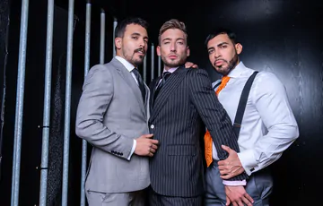 Men in suits having a threesome